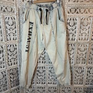VTG 90's/Y2K Acid Light Wash Spell Out Denim Jogger Jeans 100% Cotton Size L